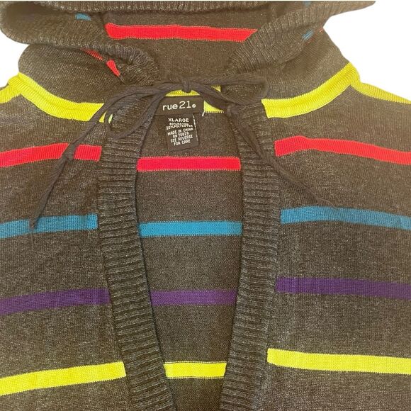 rue21 Striped Hoodie Sweater Tunic XL Fall Layering Y2K Retro Knit - Picture 8 of 11